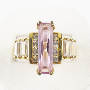 lot 154 image: Jostens  Pink & White Cz Vermeil Statement Ring . Size 8.5 - 8.75.