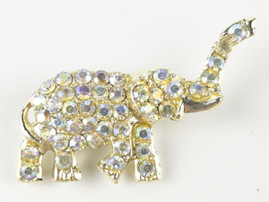 lot 233 image: Vintage Rhinestone Gold Plated Base Metal Elephant Brooch .