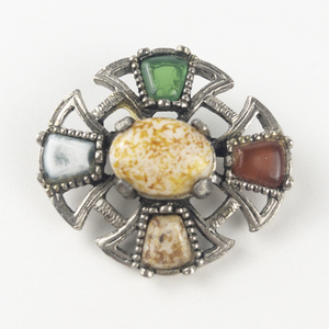 lot 257 image: Weiner  Scottish Celtic Gemstone Cross Silver Tone Base Metal Brooch .