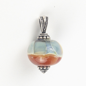 lot 79 image: Blue & Orange Glass Bead  sterling silver pendant (no chain).