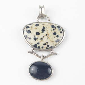 lot 90 image: Whitney Kelly  Dalmatian Jasper & Black Onyx sterling silver pendant (no chain).