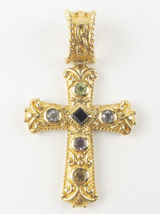 lot 101 image: Etruscan Style Gemstone Accented Vermeil Enhancer.