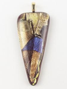 lot 102 image: Phyllis Bement Multicolored Fused Glass base metal pendant (no chain).
