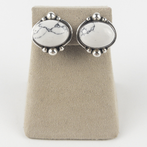 lot 156 image: Taxco, Mexico  Oval Cabochon Buffalo Turquoise Sterling Silver Clip-On Earrings .