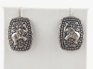 lot 157 image: Sally C Treasures  Repousse Elephant Sterling Silver Post Back Pierced Earrings.