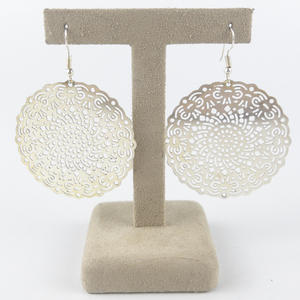 lot 158 image: Round Filigree Lace Silver Tone Base Metal French Wire Earrings .