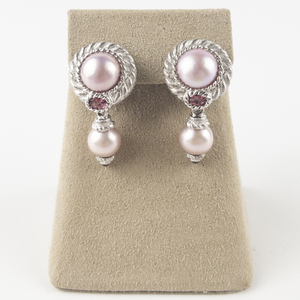 lot 160 image: Judith Ripka Cultured Pink Mabe Pearl Sterling Silver Omega Back Earrings .