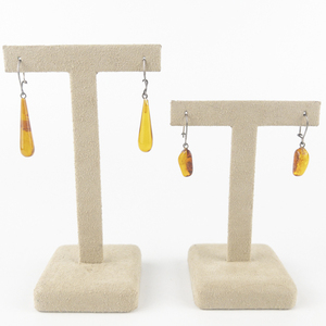 lot 161 image: Set of two  Amber Drop Sterling Silver French Wire Earrings .