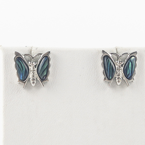 lot 162 image: Abalone Butterfly Base Metal Post Back Pierced Earrings.