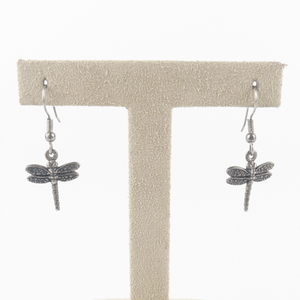 lot 164 image: Dragonfly Silver Tone Base Metal French Wire Earrings .