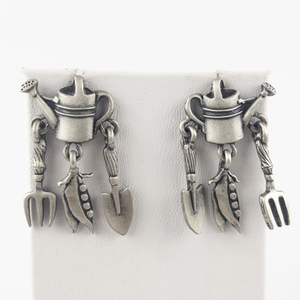 lot 173 image: Jonette  Garden Watering Can Pewter Dangle Earrings .