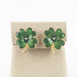 lot 176 image: AVON Clover Green Enamel gold Tone Base Metal Clip-On Earrings .