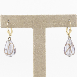 lot 177 image: BlueGrey Murano Glass Drop gold Tone Base Metal Lever Back Pierced Earrings .