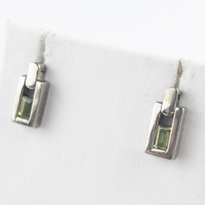 lot 183 image: Marsala Emerald Cut Peridot Rectangular Sterling Silver Dangle Earrings .