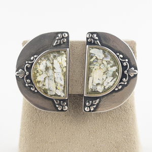 lot 187 image: Roman Glass Semi Circle Sterling Silver Clip-On Earrings .