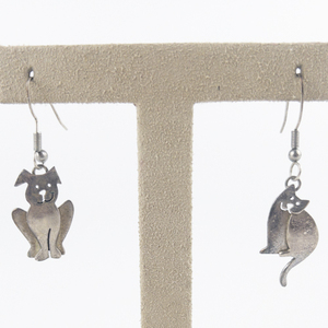 lot 193 image: Far Fetched  Cuervo Metals (Mexico) Dog & Cat Silhouette Sterling Silver French Wire Earrings .
