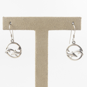 lot 196 image: Dolphin Sterling Silver French Wire Earrings .