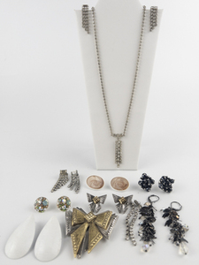 lot 197 image: Group of 10 Rhinestone & Enamel Base Metal Fashion Pierced Earrings. All Wearable & In Good Condition