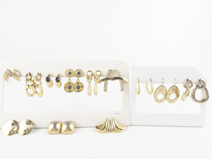 lot 199 image: Group of 10 Gold Tone Base Metal Chunky Fashion Pierced Earrings. All Wearable & In Good Condition