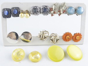 lot 202 image: Group of 10 Base Metal Clip-On Earrings . Avon, Coro, Premier R.D. & More All Wearable & In Good Condition