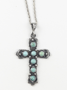 lot 306 image: Turquoise Sterling Silver Cross Pendant Necklace .