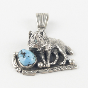 lot 308 image: Running Bear Trading Wolf & Turquoise sterling silver pendant (no chain).