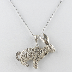 lot 310 image: Filigree Rabbit Sterling Silver Pendant Necklace .