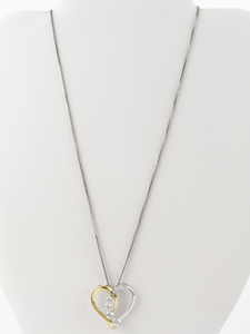 lot 313 image: Open Heart With Cz Accented Two Tonesterling Silver Pendant Necklace .