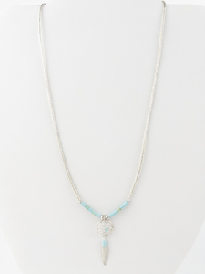 lot 332 image: Turquoise Beaded Dream Catcher Sterling Silver Pendant Necklace .