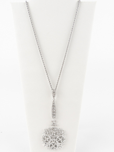 lot 337 image: Jacqueline Kennedy  Ornate Winter Crystal Filigree silver Tone Base Metal Pendant Necklace .