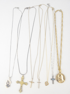 lot 341 image: Group of 7 Base Metal Religious & Cross Necklaces. All Wearable & In Good Condition