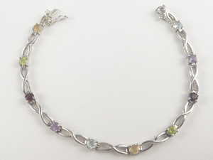 lot 268 image: Prime Art & Jewel  Mullti-Colored Gemstone Sterling Silver Tennis Bracelet.