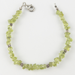 lot 293 image: Green Stone Base Metal Bead Bracelet .