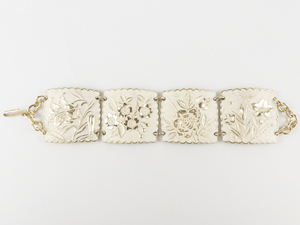 lot 297 image: Two-Tone Floral Base Metal Panel Bracelet.