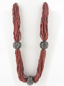 lot 221 image: Moroccan Baby Blue & Turquoise Base Metal Multi-Strand Bead Necklace.