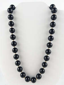 lot 223 image: Black Onyx Bead Necklace. . 14K Yellow Gold Clasp