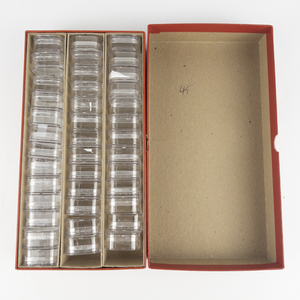 lot 46 image: Red Storage Box with 29 Gemstone Boxes with Silicone Membrane
