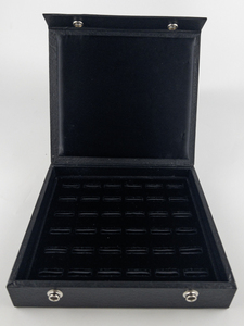 lot 47 image: Leather Black Ring Holder Box. Holds 36 Rings -Great Condition