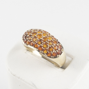 lot 3 image: 1.25Ct Fire Opal 14K Yellow Gold  Pave Dome Ring . Size 11 - 11.25.