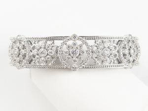 lot 11 image: Judith Ripka Diamonique Filigree Sterling Silver Hinged Cuff Bracelet.