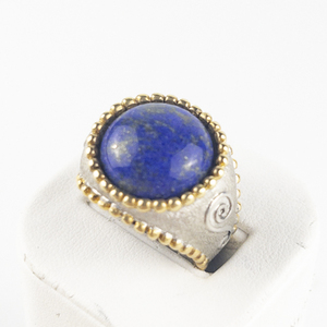 lot 16 image: Milor  Beaded Lapis Two-Tonesterling Silver Statement Ring . Size 9.75 - 10.