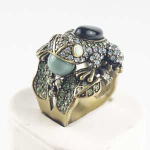 lot 17 image: Heidi Daus Pave Leaping Frog Base Metal Statement Ring . Size 11.75 - 12.