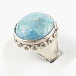 lot 18 image: BARSE Round Cabochon Turquoise Sterling Silver Statement Ring . Size 8.75 - 9.