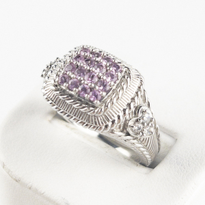lot 21 image: Judith Ripka Pink Sapphire Pave Cushion Heart Cz Accented Sterling Silver Statement Ring . Size 10 - 10.25.