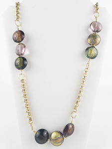 lot 24 image: Hilary London  Pink & Gold Murano Glass Gold Tone Base Metal Bead Chain Necklace.
