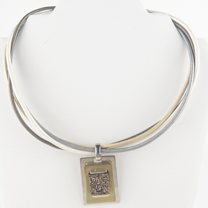 lot 27 image: RLM Studio (Robert Lee Morris) Drusy Sterling Silver & Brassenhancer & Leather Cord Necklace.