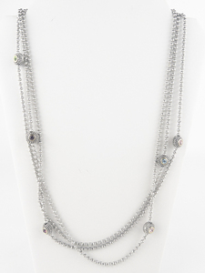 lot 28 image: Rhinestone Beaded Boardersilver Tone Base Metal Necklace.