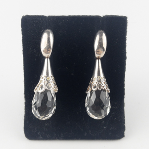 lot 31 image: Paoli Valentini Crystal Briolette Drop Sterling Silver Dangle Earrings .