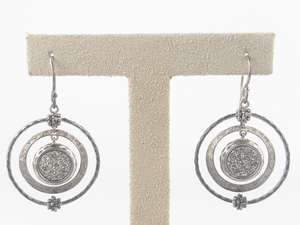 lot 32 image: Michael Dawkins Drusy Circle Drop Sterling Silver French Wire Earrings .