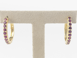 lot 35 image: Elongated Oval Garnet Set Vermeil Hoop Earrings .